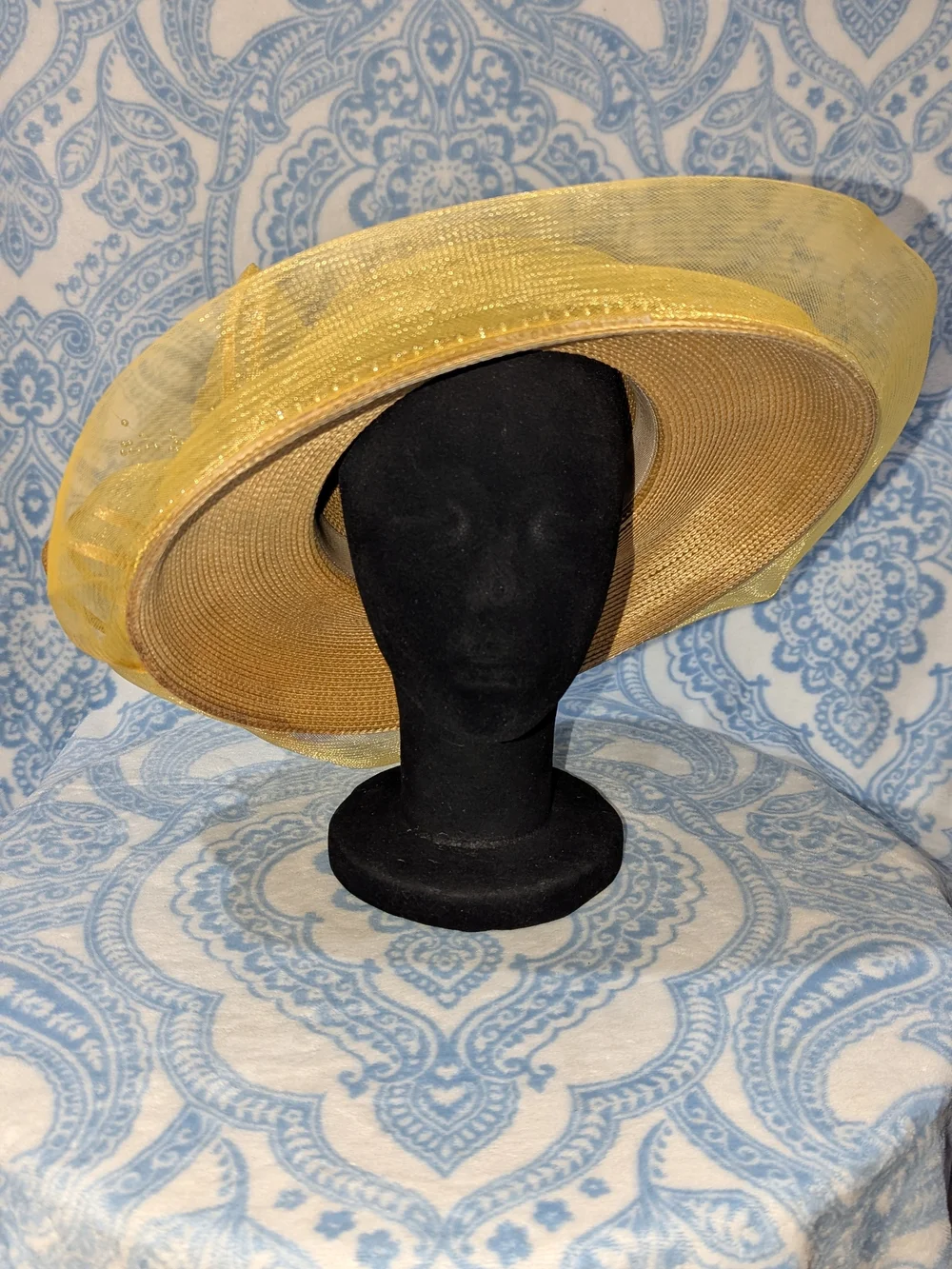Elegant Yellow-Gold Floral Sinamay Women's Dress Hat